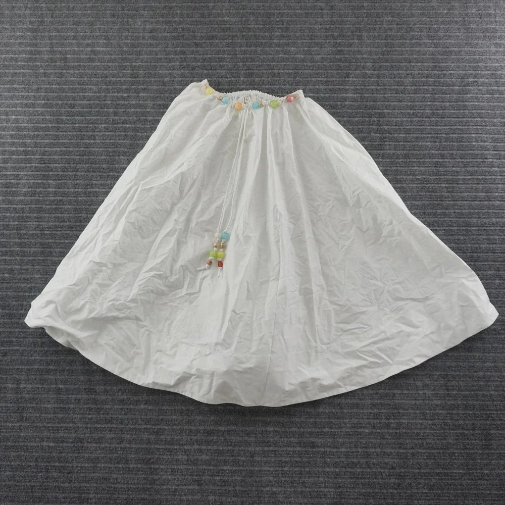 NWT Tory Burch Maxi Skirt Womens L White Beaded Drawstring Cotton Relaxed